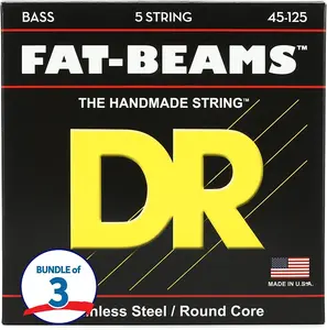 D.R Strings Струны для бас-гитары DR Strings FB5-45 Fat-Beams из нержавеющей стали, 5-струнные (упаковка из 3 шт.) - .045-.125