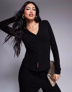 Удлиненный топ с длинными рукавами в рубчик, черный цвет Asos Design