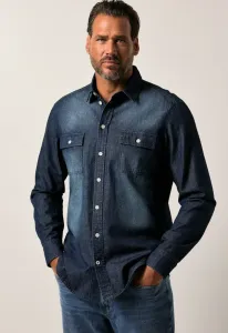 Рубашка с длинными рукавами и воротником-стойкой в винтажном стиле, современного кроя. Jp1880, Denim Blue