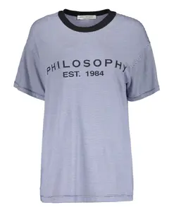 Полосатая вискозная футболка с ребристым воротником Philosophy Di Lorenzo Serafini, синий