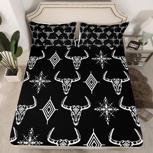 Erosebridal Набор постельного белья Bull Skull в стиле бохо с геометрическим принтом черно-белого цвета, White