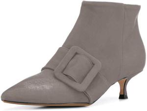 Женские ботильоны XYD с низким каблуком, заостренным носком, боковой молнией и ремешком с пряжкой, короткие, для офиса, вечеринок и повседневной носки, осень-зима, Grey