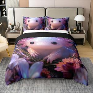 Erosebridal Комплект постельного белья 3D Salamander из 100% хлопка с изображением аксолотля и морских животных, Pink White Green