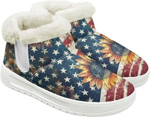 Женские зимние ботинки JoyLamoria с американским флагом, плоской подошвой, милые, устойчивые к скольжению, удобные, короткие для улицы, American Flag Sunflowers
