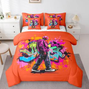 Erosebridal Комплект постельного белья Hip Hop Street Art Graffiti для подростков, оранжевый водяной принт с абстрактным рисунком, Orange