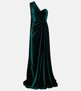Вечернее платье с одним плечом из бархата Monique Lhuillier, Deep Green