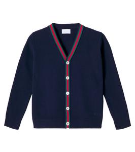 Кардиган из хлопковой смеси с полосатой вязкой Gucci Kids, Oltremare/ Green/ Red