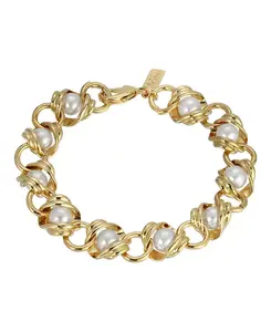 Женский браслет-цепочка из 14-каратного золота со звеньями из искусственного жемчуга 2028, white