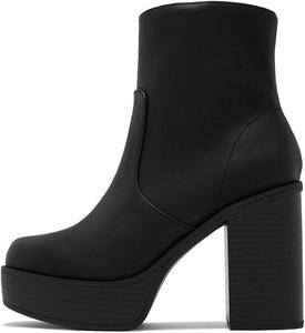 Женские ботильоны на высоком массивном каблуке с платформой, с круглым носком и боковыми молниями, для вечеринок, шопинга и повседневной носки, размеры 4-16 US Wo wagas, Black