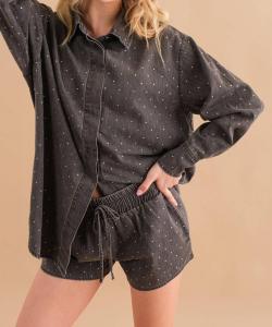 Рубашка из твила с заклепками черного цвета Blue B