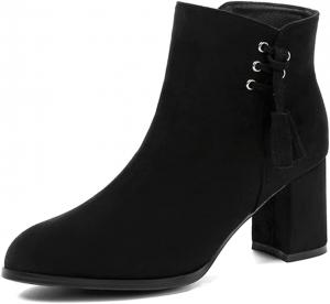 Женские элегантные ботильоны VOKLIN с кисточками, округлый носок, замша, молния, толстый высокий каблук, короткие сапожки, Black-Velvet Lined