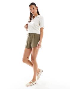 Строгие шорты Miss Selfridge из льняной смеси цвета хаки