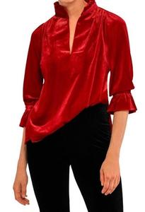 Бархатный топ-туника с оборкой на горловине красного цвета GRETCHEN SCOTT