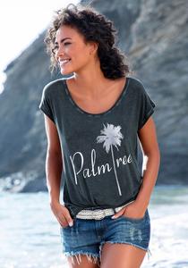 LASCANA Женский топ с принтом пальм, цвет blue-patterned