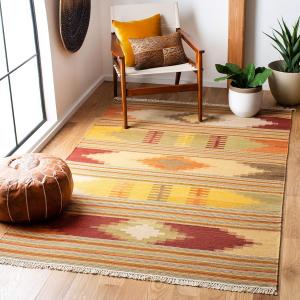 SAFAVIEH Kilim Collection ковер, 275 x 366 см, красный и разноцветный, handmade юго-западный племенной шолстяной, идеально для помещений с высокой проходимостью в гостиной, спальне (NVK177A)