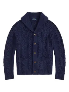 Кардиган с воротником-шалькой, связанный косами POLO RALPH LAUREN, синий