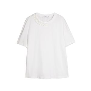 ELLE Футболка женская белая с круглым вырезом тонкая прямая посадка