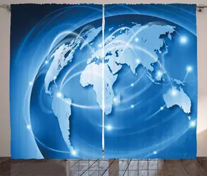 Шторы ABAKUHAUS World Rustic Curtain, глобальная торговая сеть, универсальные ленточные шторы для гостиной с петлями и крючками, 280 x 175 см, цвет: синий, светло-голубой, белый Abakuhaus