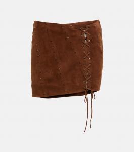 Мини-юбка из замши, украшенная кристаллами Alessandra Rich, Light Brown