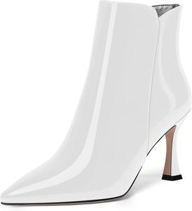 Женские ботильоны MERRORI на высоком каблуке 3,3 дюйма с заостренным носком, вечерние, с молнией и глянцевой отделкой