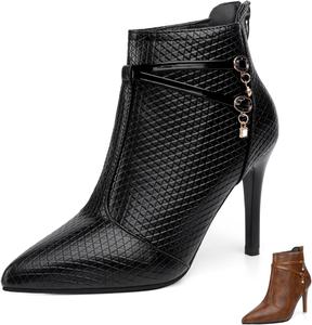 Женские кожаные ботильоны на осень-зиму, модные туфли на высоком каблуке-стилетто, с острым носком, удобная задняя молния, высокие каблуки, короткие ботинки для ежедневной работы в офисе и вечеринок WYUETRA, Black