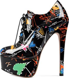 Женские ботильоны SAMMITOP с круглым носком, на шнуровке, с платформой и высокими каблуками, для вечеринок и платьев, Graffiti