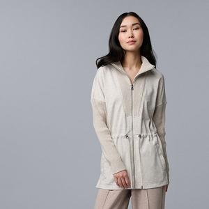 Женский свитер с капюшоном на молнии и шнурком Simply Vera Vera Wang, Fossil Heather