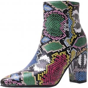 Женские ботильоны SHEMEE с массивным каблуком, узким носком, змеиным принтом, боковой молнией, на щиколотку, модные туфли, Color Snake