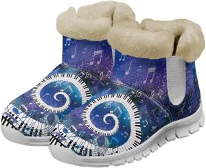 Женские зимние ботинки JoyLamoria с изображением зеленой морской черепахи, противоскользящие, теплые, пушистые ботильоны для женщин и подростков, для холодной погоды и прогулок, Spiral Music Note Blue Space