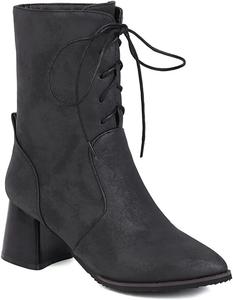 Женские ботильоны VOKLIN с квадратным носком на шнуровке, элегантные, с круглым носком, массивным каблуком средней высоты, короткие, Black-Velvet Lined