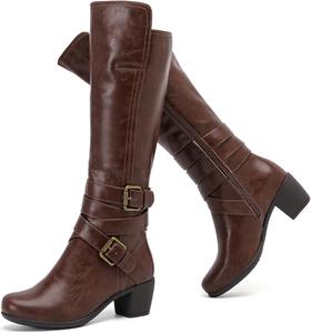 Женские ботфорты с массивным каблуком, заостренным носком, удобные и модные, для осени и зимы. Ruiee, Braun Lpu 303