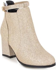 Женские модные ботильоны MIOKE с остроконечным носком, челси, на низком каблуке с молнией, короткие вестерн-ботинки JOEUSTY, Gold Golden