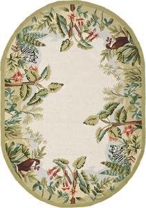 Ковер SAFAVIEH, 138 x 199 см, Chelsea Collection, овальный, бежевый и зеленый, ручного вязания, французский кантри из шерсти, идеален для помещений с высокой проходимостью в гостиной, спальне (HK295A)