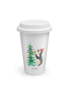 Mr. & Mrs. Panda Дорожная кружка с изображением пингвина и рождественской елки, белого цвета