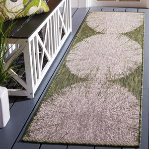 Ковер SAFAVIEH, 69 x 244 см, Washable Rug Outdoor Courtyard Collection - Runner, Beige и Dark Green, Non-Shedding и Easy Cleaning, идеален для патио, прихожей, гардеробной, коридора, кухни (CY8893-37921)