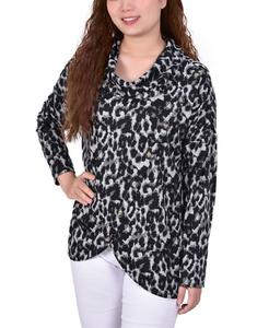 Вязаный топ с воротником-хомутом и длинными рукавами миниатюрного размера, перекрестный стиль NY Collection