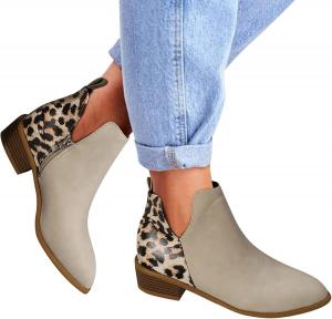 Женские ботильоны ZBYY с вырезами, заостренным носком, невысоким стойким каблуком, массивным каблуком, леопардовым принтом, без шнуровки, короткие вечерние/повседневные ботинки с перфорацией в западном стиле