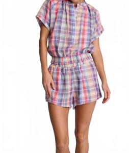 Клетчатый топ с короткими рукавами Dari в радужную клетку Sundays, Rainbow Plaid