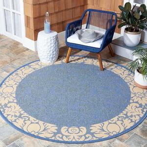 Ковер SAFAVIEH, 161 x 161 см, Courtyard Collection Round Blue / Natural CY2727 для дома и улицы, водонепроницаемый, легко чистится, для патио, заднего двора, прихожей