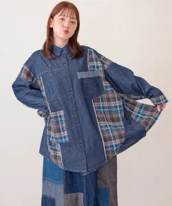Рубашка mililopiilu Check x Denim Switch Pattern (женская) Gsc Womens Select, цвет Indigo