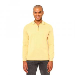 Мужская рубашка-поло из однотонного хлопка с длинным рукавом и молнией на четверть Villena VELLAPAIS, цвет Light Yellow