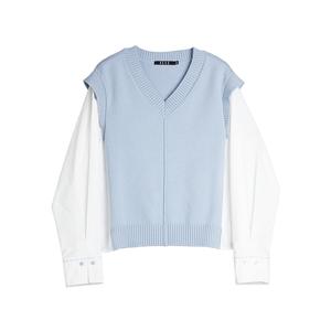 ELLE Трикотажный комплект для женщин Blue V-neck Moderate Mock Two Piece