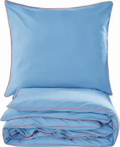 Комплект постельного белья базовый 200х200 синий с оранжевой окантовкой Cotton Market