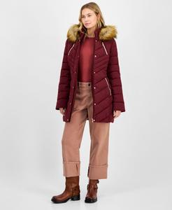 Детская пуховая куртка с капюшоном из искусственного меха Maralyn & Me, Wine