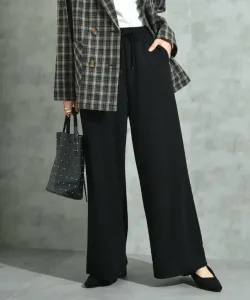 Широкие брюки из жоржета с эластичным поясом Interplanet, цвет Black