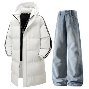 Толстовка Casual Sportswear утепленная с капюшоном унисекс X1617, белый puffer jacket+синий pants