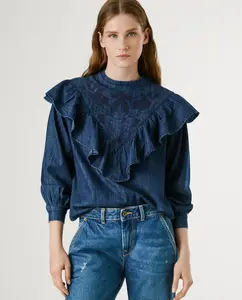 Женская ковбойская блузка с рюшами Pepe Jeans, синий