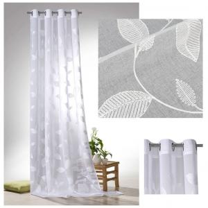 Штора с петлями heimtexland, занавеска с вышивкой и листьями, усики, белая штора с льняным эффектом, прозрачная с люверсами Тип 565 В x Ш 245 x 140 см, белый