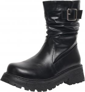 Женские низкие ботинки на щиколотке с круглым носком, теплые военные ботинки для осени и зимы XIEPP, Black