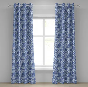 Голландская штора на люверсах ABAKUHAUS, цветы в стиле Делфт, абстрактные лепестки цветов с бабочками, декоративные двухпанельные шторы, 280 см x 245 см, фиолетовый, синий и белый